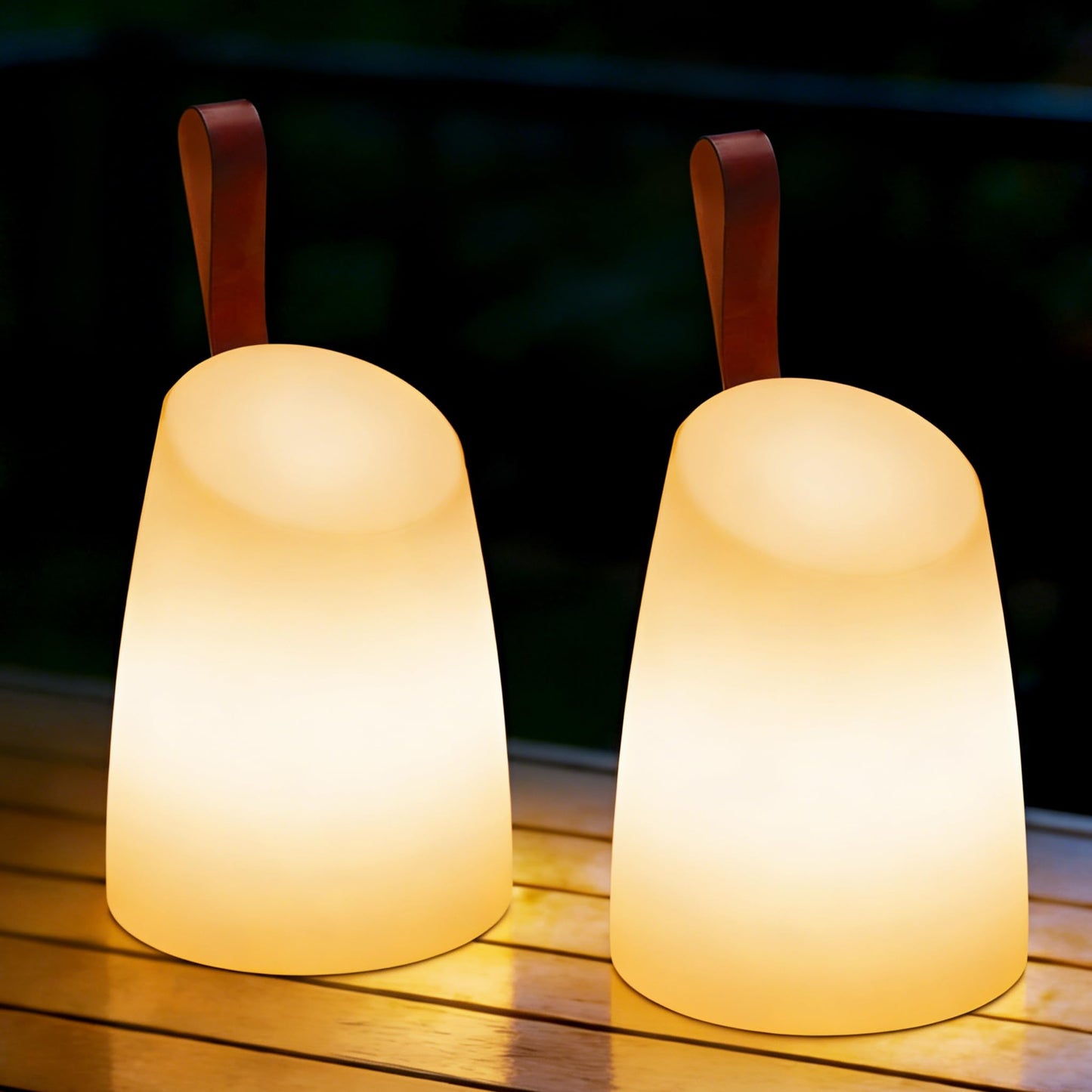 uuffoo 2 Pack Portable Outdoor Table Lamp LED Camping Lantern, Rechargeable Table Lamp with Remote, RGB & Warm White, IP44 Water-Resistant, Timer & Memory, Hanging Lantern for Patio, Garden, Camping