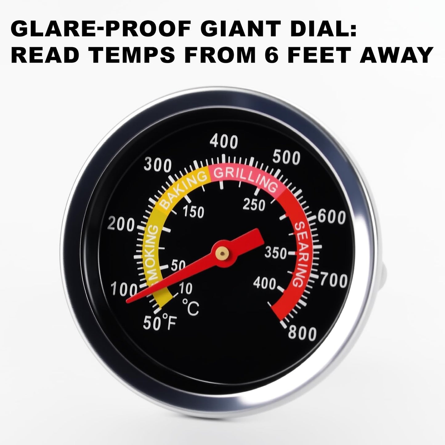 ELFFILLA BBQ Thermometer 2-3/8" Oversized Dial, 50-800°F Smoker Thermometer Weatherproof with Easy Read Numbers - Grill Temp Gauge for Charcoal Grill & Meat Smoking Kit Includes Mounting Hardware