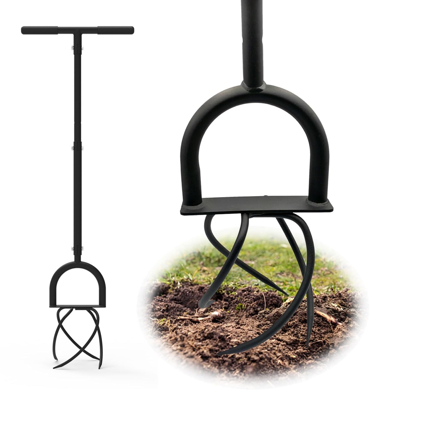 Hand Tiller Garden Claw, 4-Tine Twist Tiller Cultivator for Soil Loosening, Lawn Aeration, and Garden Bed Preparation - Durable, Adjustable, and Easy to Use Garden Tool