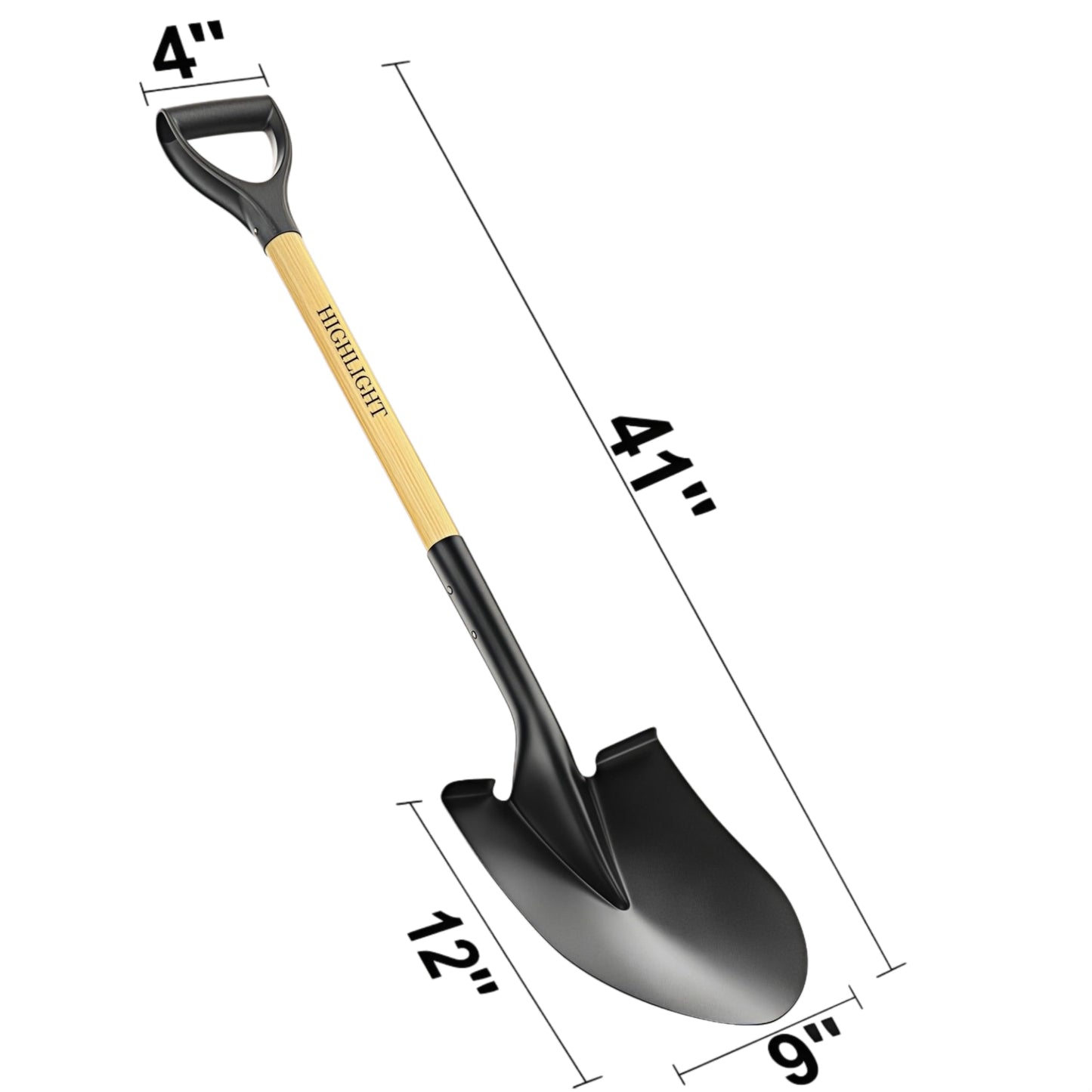 HIGHLIGHT Shovel for Digging,Round Shovel, Garden Tool with D-Handle, 41 Inches in Overall Length, Wooden Handel Garden Shovel for Beach, Car, Snow