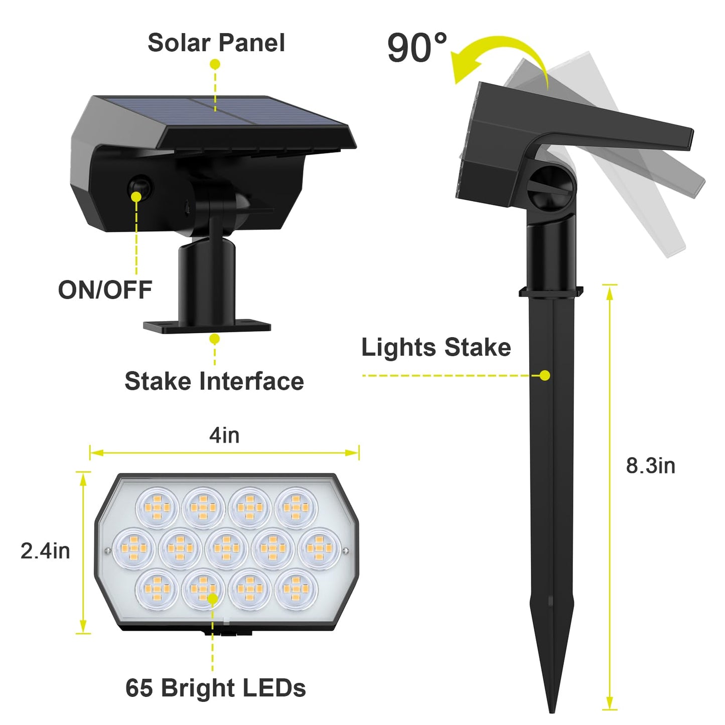 Fratink Solar Spot Lights Outdoor 8 Pack, IP65 Waterproof Solar Landscape Spotlights with 65 LEDs, 3 Lighting Modes Solar Garden Lights for Yard Pathway House Driveway (Warm White)