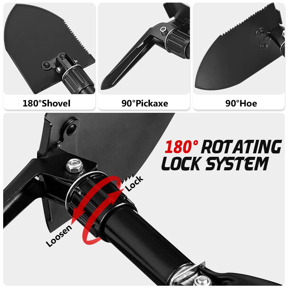 Camping Shovel, 18.5'' Lightweight Digging Shovel Portable Ergonomic High Carbon Steel Folding Shovel for All Occasions Outdoor Camping Hiking Garden Emergency