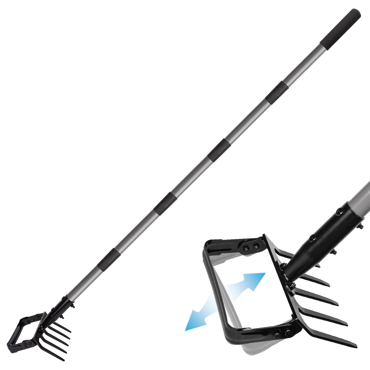 Suchtale 82 Inch Action Rake Hoe, 5-Tines Cultivator, Adjustable 37-82" Handle, Garden Weeding & Planting
