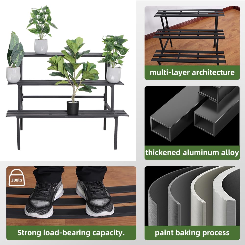 DHYGOTFUR Versatile 3-Tier Metal Plant Stand, Ladder Designed, Heavy-Duty Utility Storage Rack for Indoor & Outdoor Use, Decorative Plant Display for Home, Garden, Patio, and Balcony.