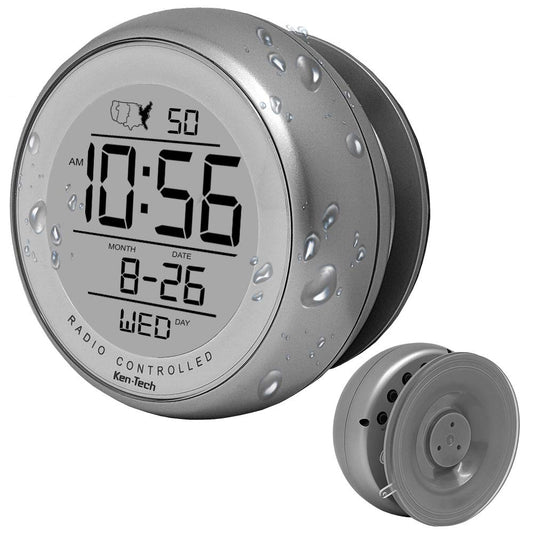 Ken-TECH T-4660 Water Resistant Suction Cup Atomic Clock, Silver