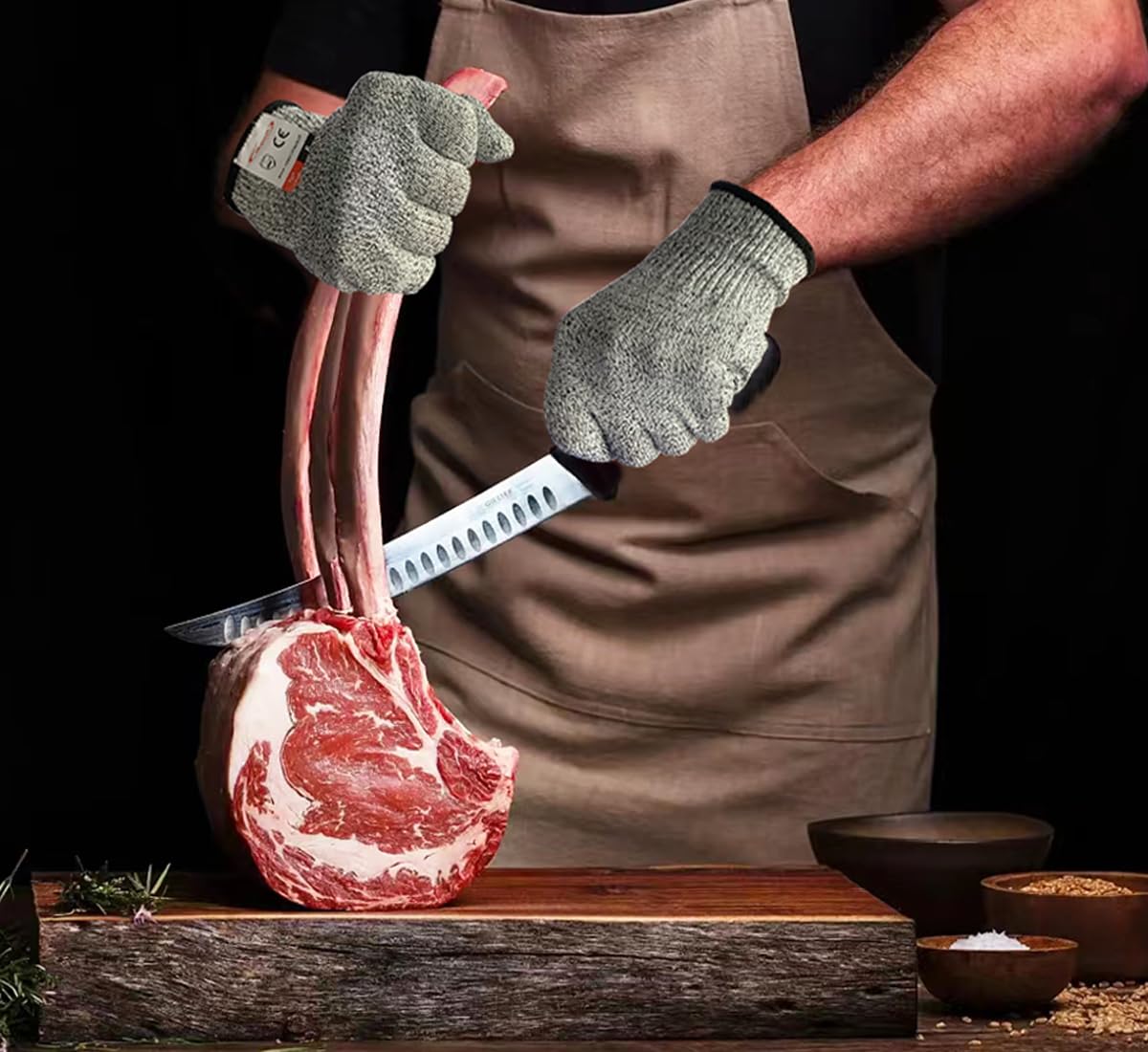 ohsuni Cutting Gloves, 2 Pairs of Cut Resistant Gloves Food Grade, Cut Resistant Gloves for Kitchen, Oyster Shucking, Fish Fillet Processing, Carving Wood and Gardening(Medium-Grey)