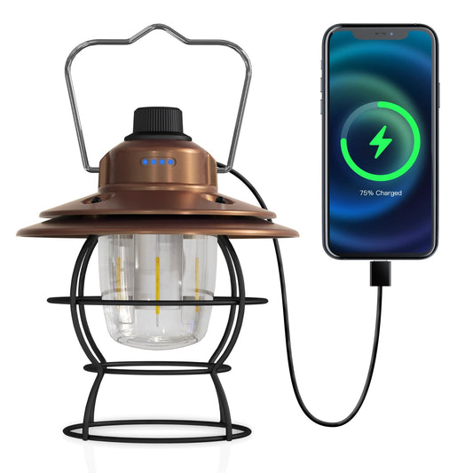 Fieldspark LED Camping Lantern Rechargeable Dimmable, Portable Vintage Outdoor Lantern 2700-6500K Waterproof, Hanging Retro Lamp Indoor Outdoor for Garden, Hiking, Emergency, Copper
