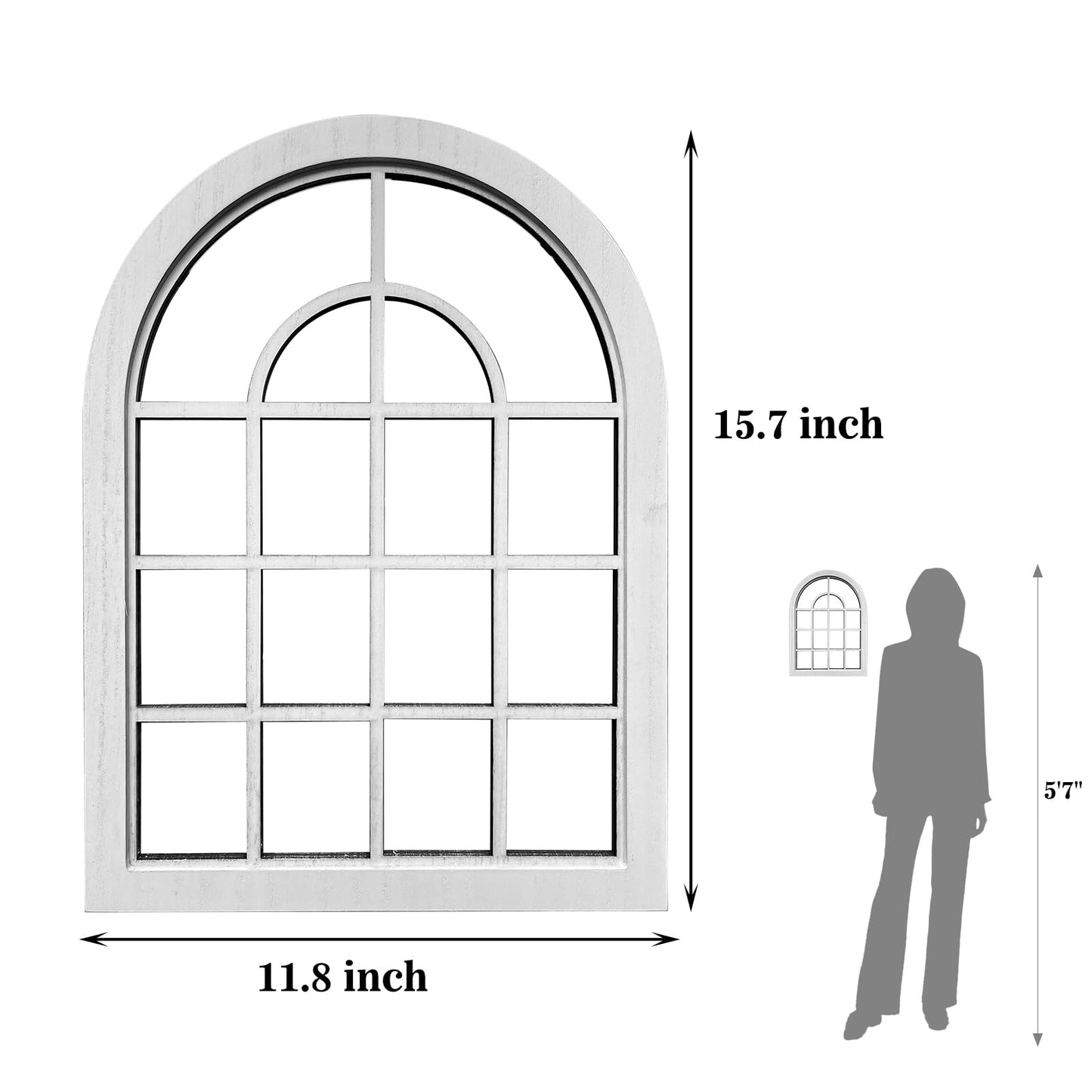 ZEXUIRU 2PCS Arched Window Wall Mirror,Rustic Farmhouse Accent Mirror, Wood Framed Entry Mirror for Living Room,Bathroom,Bedroom,Kitchen,15.7x11.8 Inches