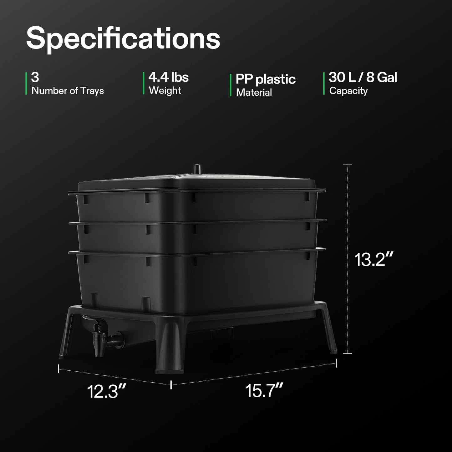 VIVOSUN 3-Layer Worm Compost Bin, 30L Worm Composter, Easy Setup Inclusive Worm Farm Kit for Recycling Food Waste