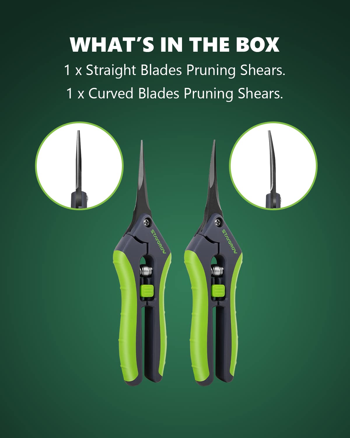 STAYGROW 2pcs 6.5" Pruning Shears for Gardening, Ultra Sharp Garden Scissors for Precise Cuts, Stainless Steel Bonsai Clippers with Spring Loaded, 6.5 Inch Garden Shears (1pc Straight & 1pc Curved)