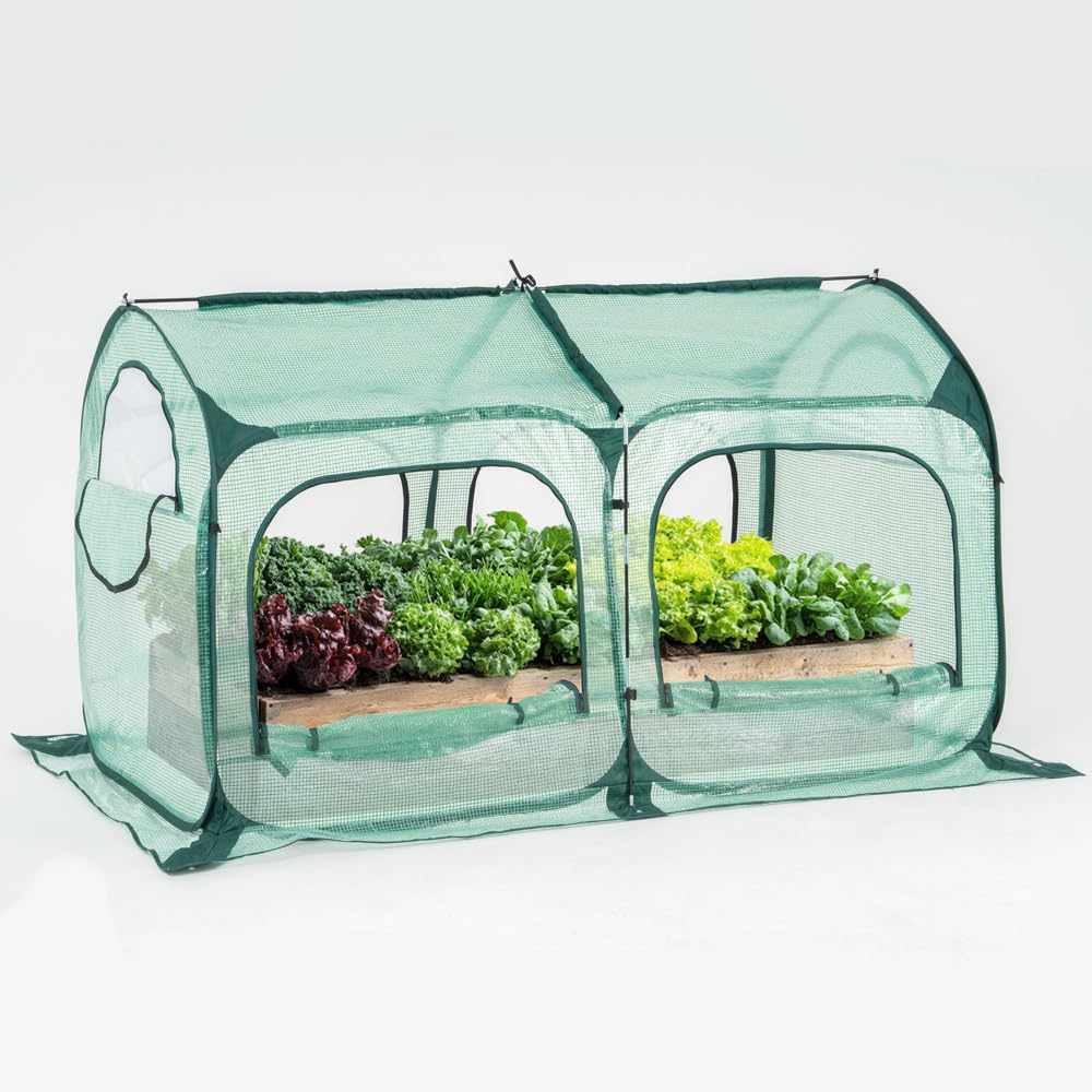 Pop up Greenhouse Tent Cover Tunnel Plant House,Large Gardening Flower Sunshine Room with Mesh Windows,Backyard PE Cover for Cold Frost Protector with Stakes and Rope Guys (Large Size)