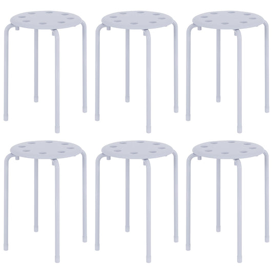 VECELO Stackable Stools Set of 6, 17.7 Inch Standard Height, Portable Plastic Colourful Decoration Stools for School Classroom and Office, No Assembly Required, White