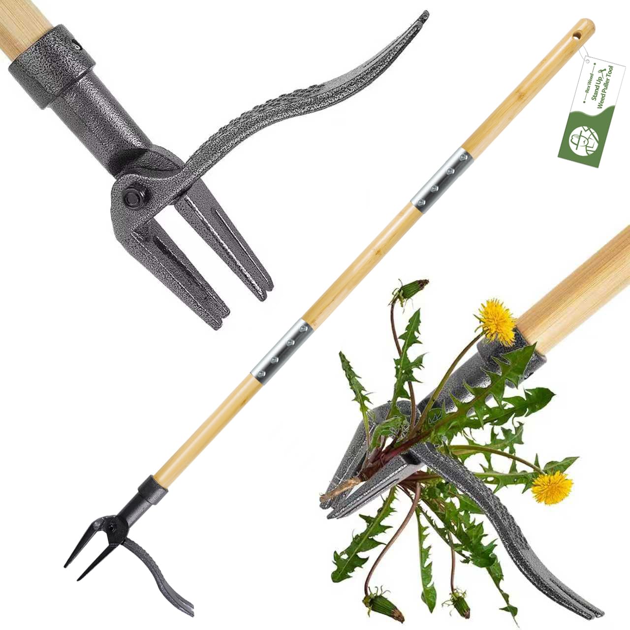 RexWeed Weed Puller Tool, Stand Up Heavy Duty Root Removal Tool with 4-Claw Head & Long Handle, Garden Hand Weeding Tool - Easily Remove Weeds Without Bending, Pulling,or Kneeling