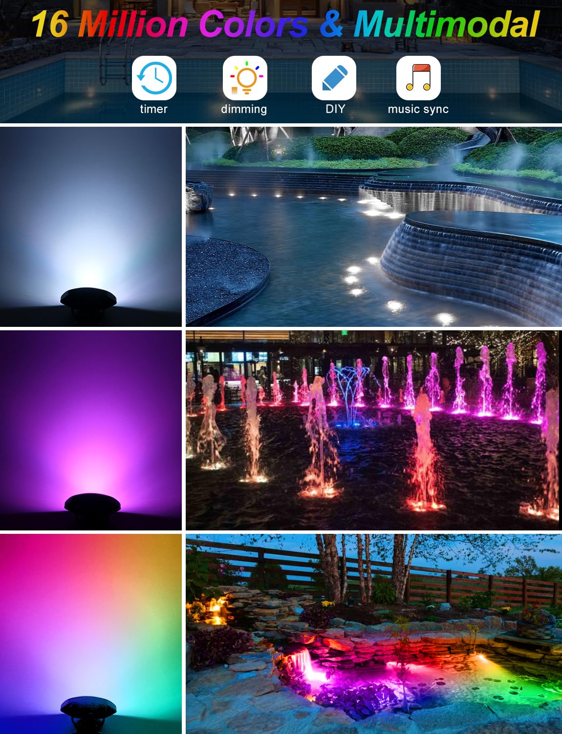 CREPOW RGB Underwater Pond Lights, Super Bright LED Submersible Fountain Light Colored Landscape Spotlights, Bluetooth APP Control IP68 Waterproof for Fish Aquarium Tank Garden Yard Pool (Set of 6)