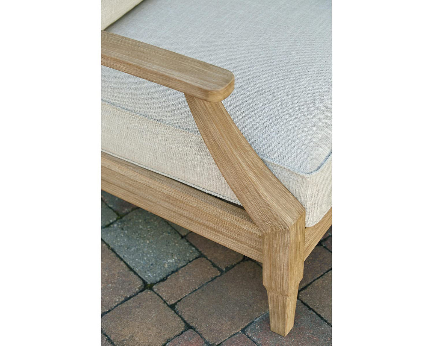 Signature Design by Ashley Clare View Outdoor Lounge Chair, All-weather Foam Cushion, Protective Finish, Eucalyptus Wood , 30" W x 35" D x 32" H, Beige