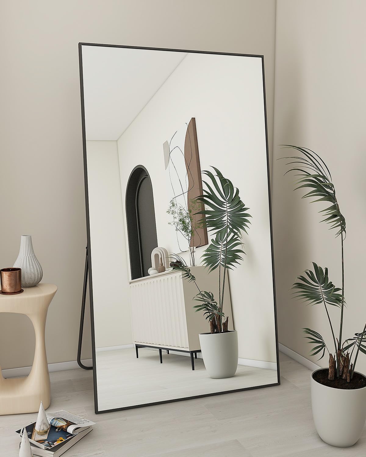 Koonmi 71"x30" Floor Mirror Full Length, Bedroom Floor Body Mirror with Stand, Large Black Mirror, Leaning, Standing or Hanging Horizontally/Vertically