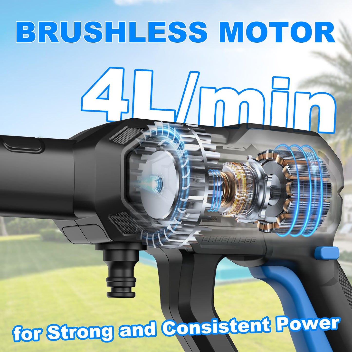LUXTER 20V Cordless Pressure Washer, Brushless Pressure Washer with 6-in-1 Nozzle, 1000 PSI, with 23Ft Hose, 3-Speed Control, 4.0Ah Battery & Multi-Accessories for Car, Patio, Garden