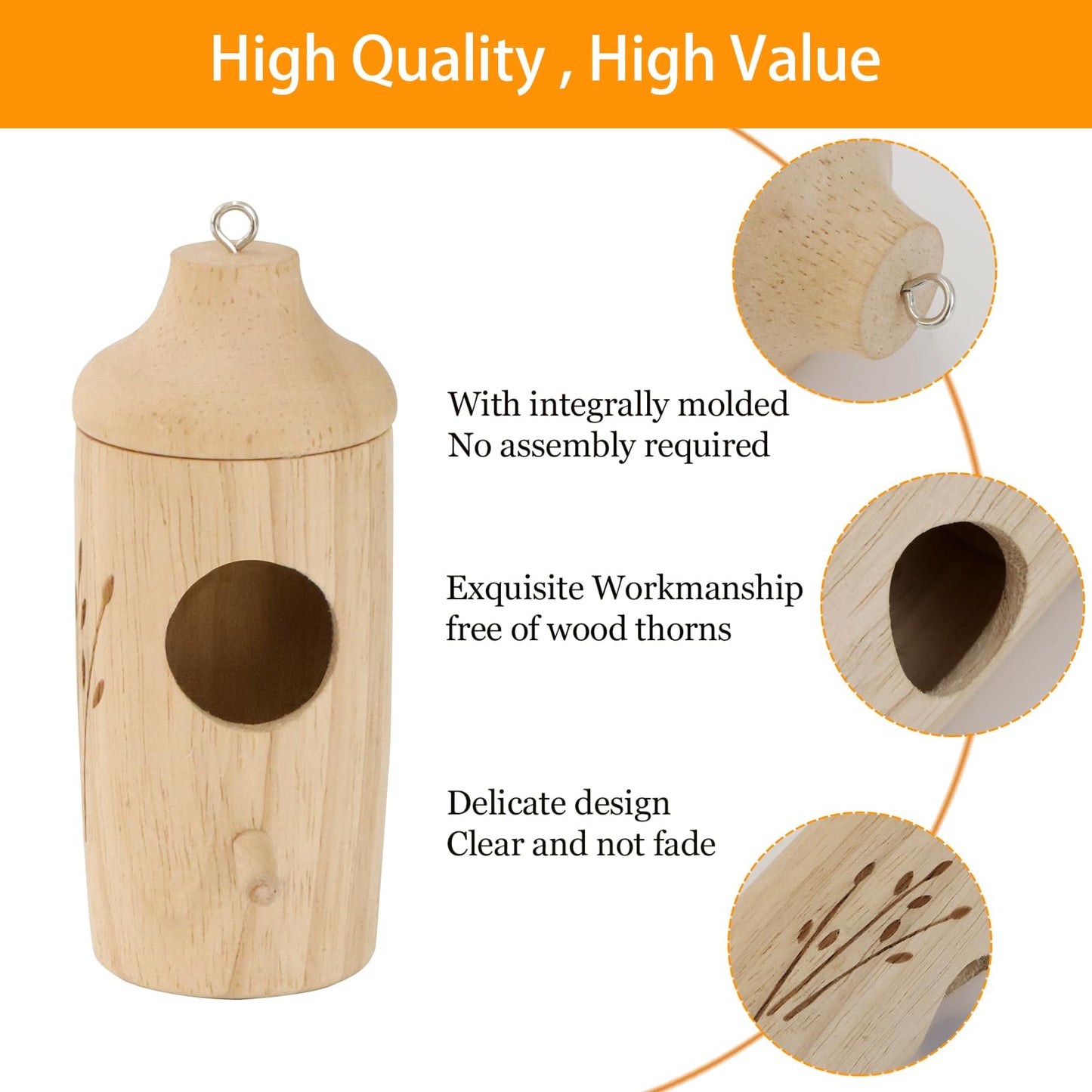 Hummingbird House - Natural Wooden Hummingbird Houses for Outside Hanging, Gardening Gifts Home Decoration 3 Packs