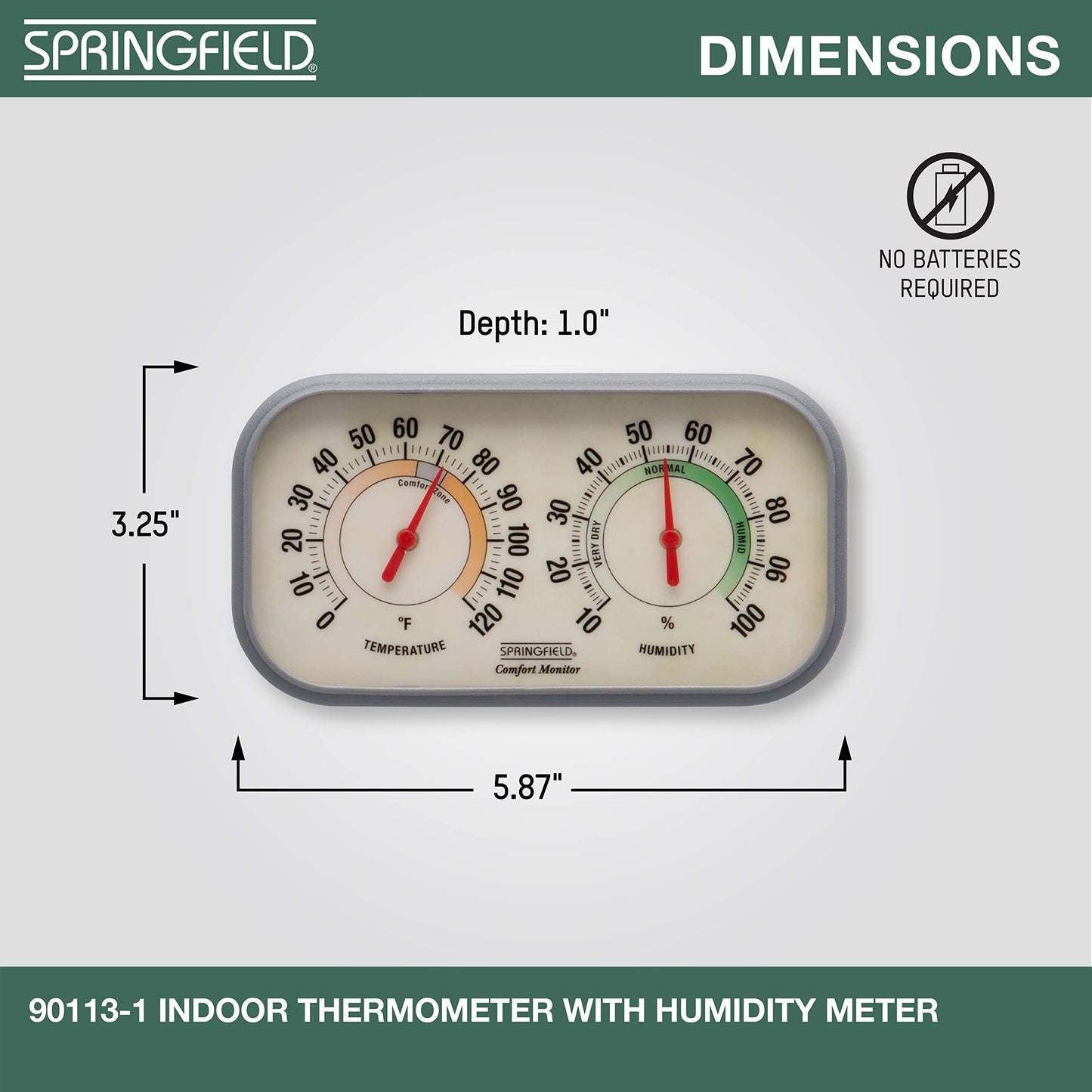 Springfield Color Track Humidity Meter and Indoor Thermometer, Analog Weather Station for the Bedroom, Nursery, Storage, and Inside the Home