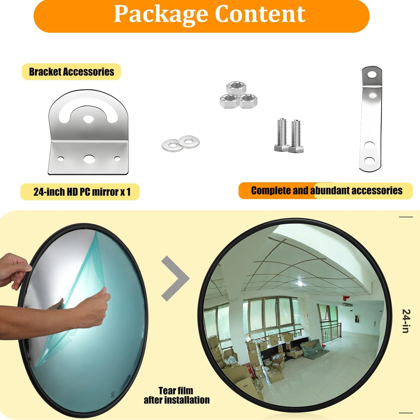 24" Unbreakable Convex Traffic Mirror – Vision up to 35FT, Lightweight PC, Ideal for Driveways, Garages, Warehouses, and more Indoor/Outdoor Use