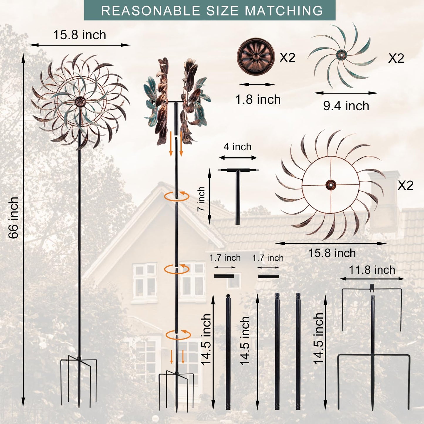 Stargarden Wind Spinners Outdoor Metal Large 360 Degrees Kinetic Wind Sculptures& Spinners Yard Art Outdoor Garden Decor