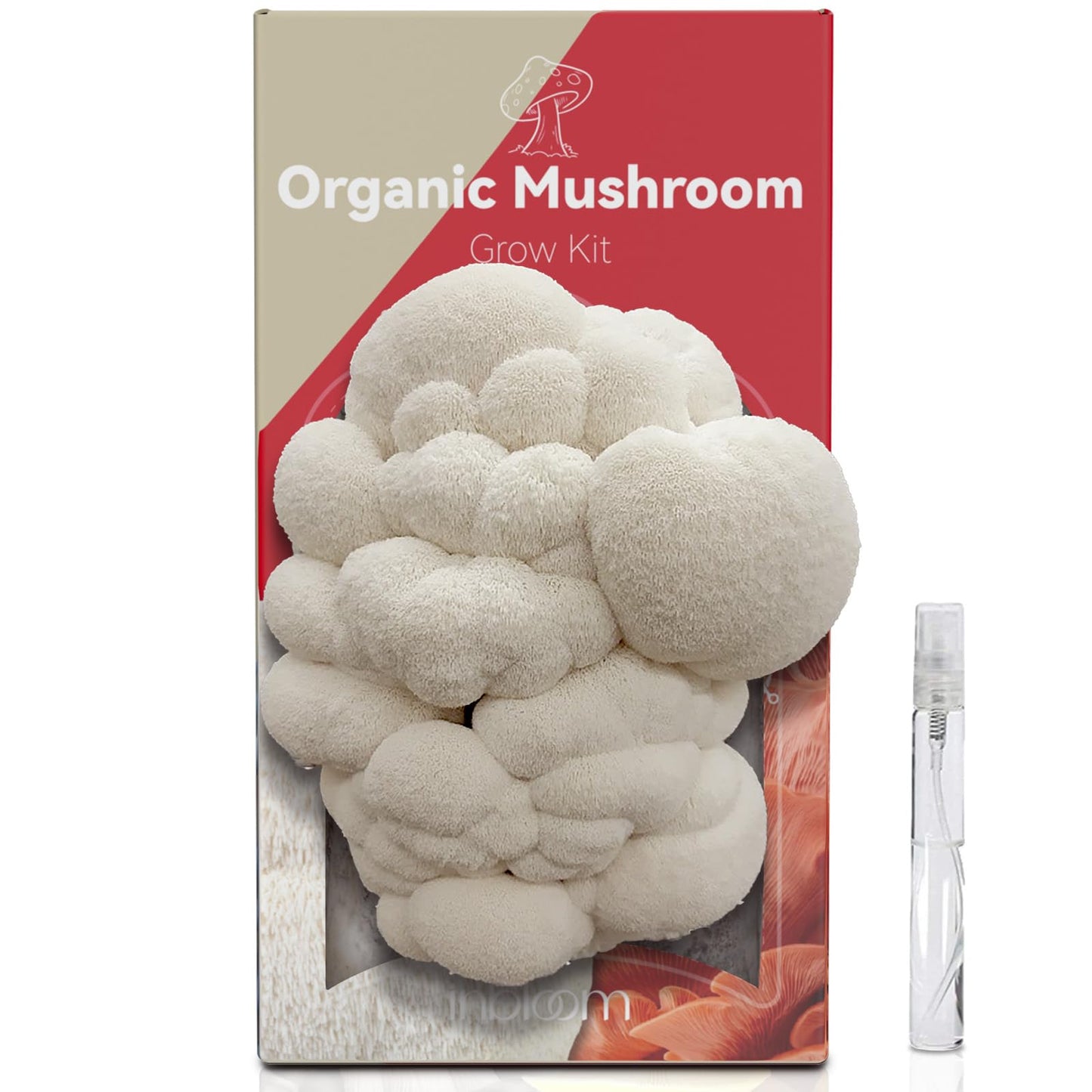 inbloom Organic Lion's Mane Mushroom Growing Kit with Spray, Harvest Fresh Mushrooms at Home, Beginner Friendly & Easy to Use, Unique Gardening Gift for Holiday, Handmade in New Jersey, USA