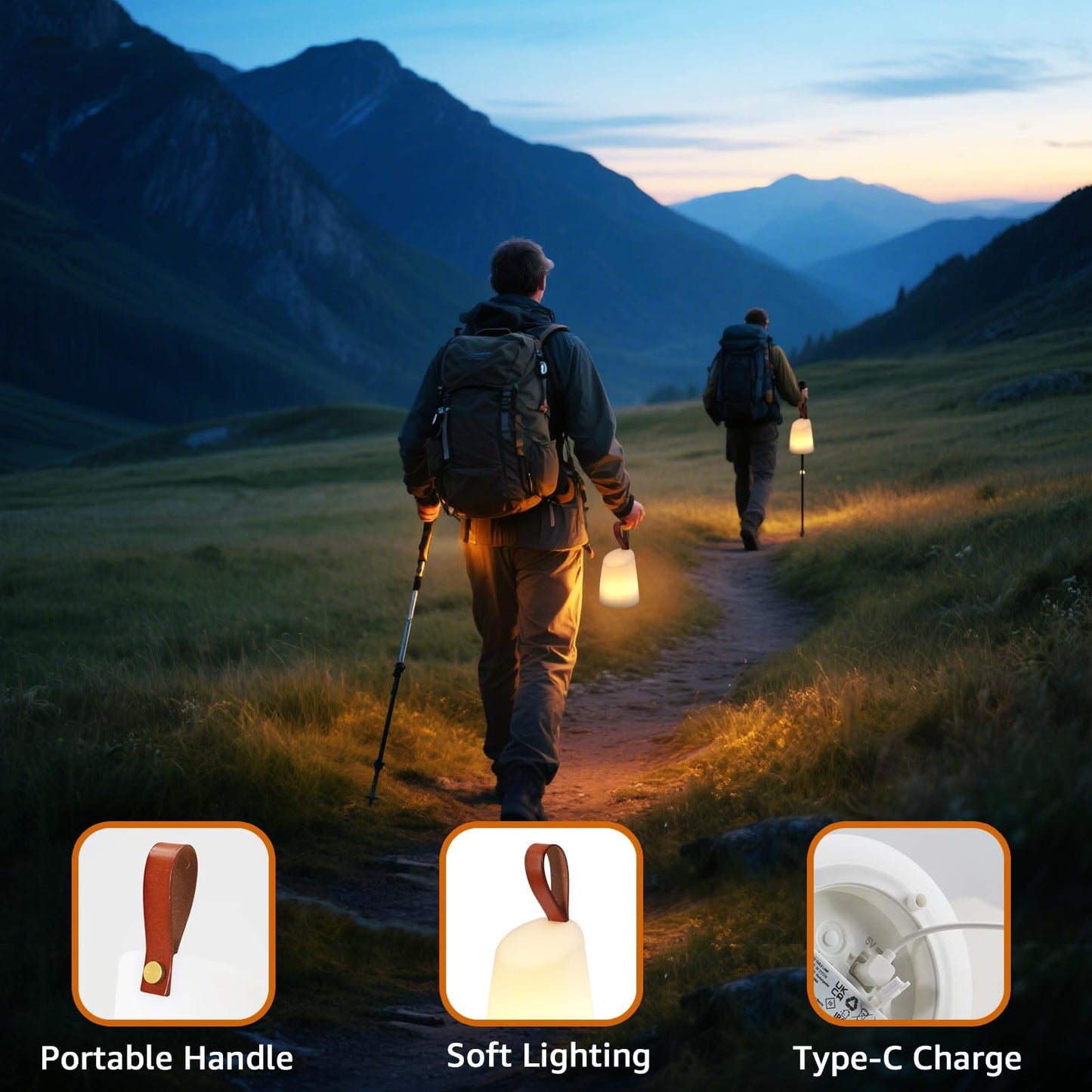 uuffoo 2 Pack Portable Outdoor Table Lamp LED Camping Lantern, Rechargeable Table Lamp with Remote, RGB & Warm White, IP44 Water-Resistant, Timer & Memory, Hanging Lantern for Patio, Garden, Camping