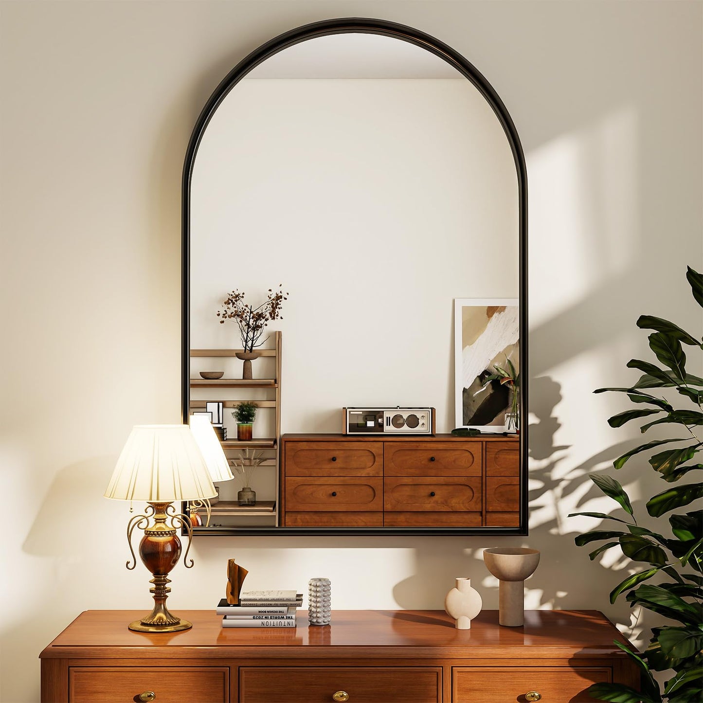 Riskioir 24" x 36" Luxury Arched Bathroom Mirror - Arch Wall Mirror with Shatterproof Tempered Glass and Metal Deep Frame, Hanging or Leaning for Living Room, Dresser, Entrance and Hallway, Black