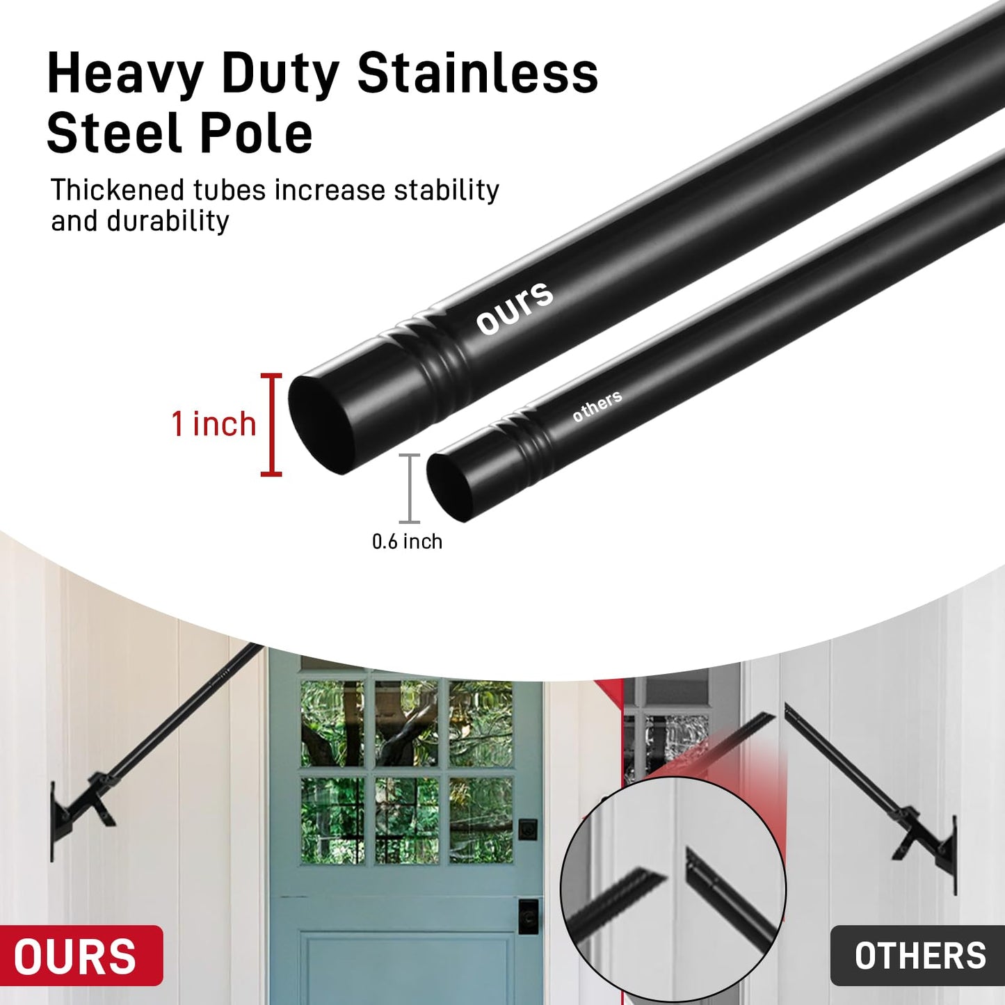 SEEKNEW Black Flag Pole for Outside House, 6 FT Stainless Steel No Tangle Spinning Residential Flagpoles & Two-Position Flag Pole Holder Brackets Mounting for USA Outdoor Flags for Porch(Without Flag)
