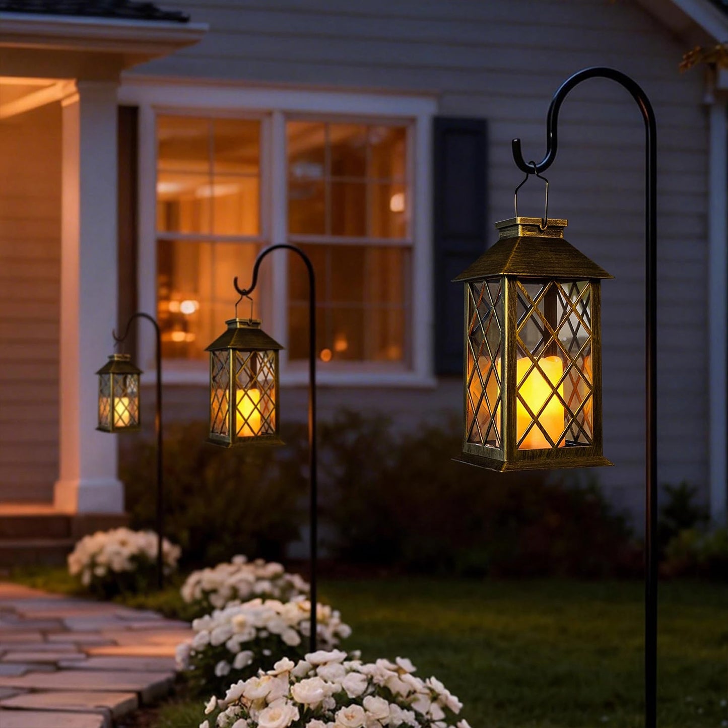 TAKE ME 14" Solar Lanterns Outdoor Waterproof Garden Lanterns Flameless Candle Mission Lights for Table,Outdoor,Party Mothers Day Gifts ( 2 Packs Brush-Painted Antique Bronze Color)