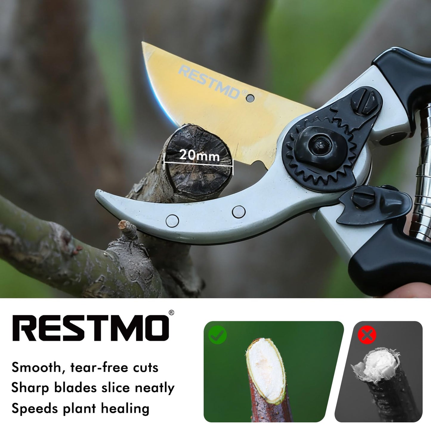 RESTMO 8.6" Professional Pruning Shears, Premium Titanium SKS5 Steel Blade for Long-Lasting Sharpness, Forged Aluminum Handles for Durability, Bypass Pruners for Gardening, Clippers & Scissor Tool