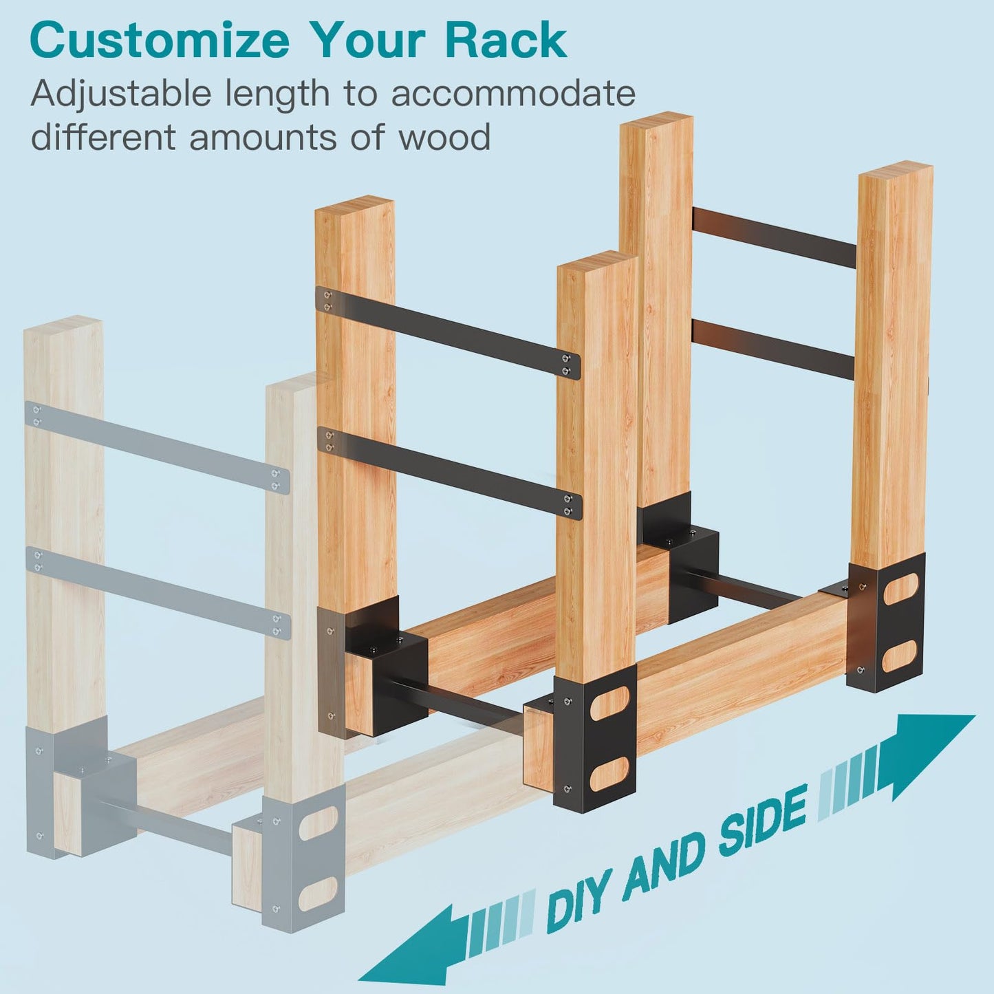 Eibikdi Firewood Rack Outdoor, Adjustable Length Wood Storage Brackets Kit, Log Stacking Stand Holder for Outdoor Indoor Fireplace, Wood Burning Fire Pits, Black, Set of 4