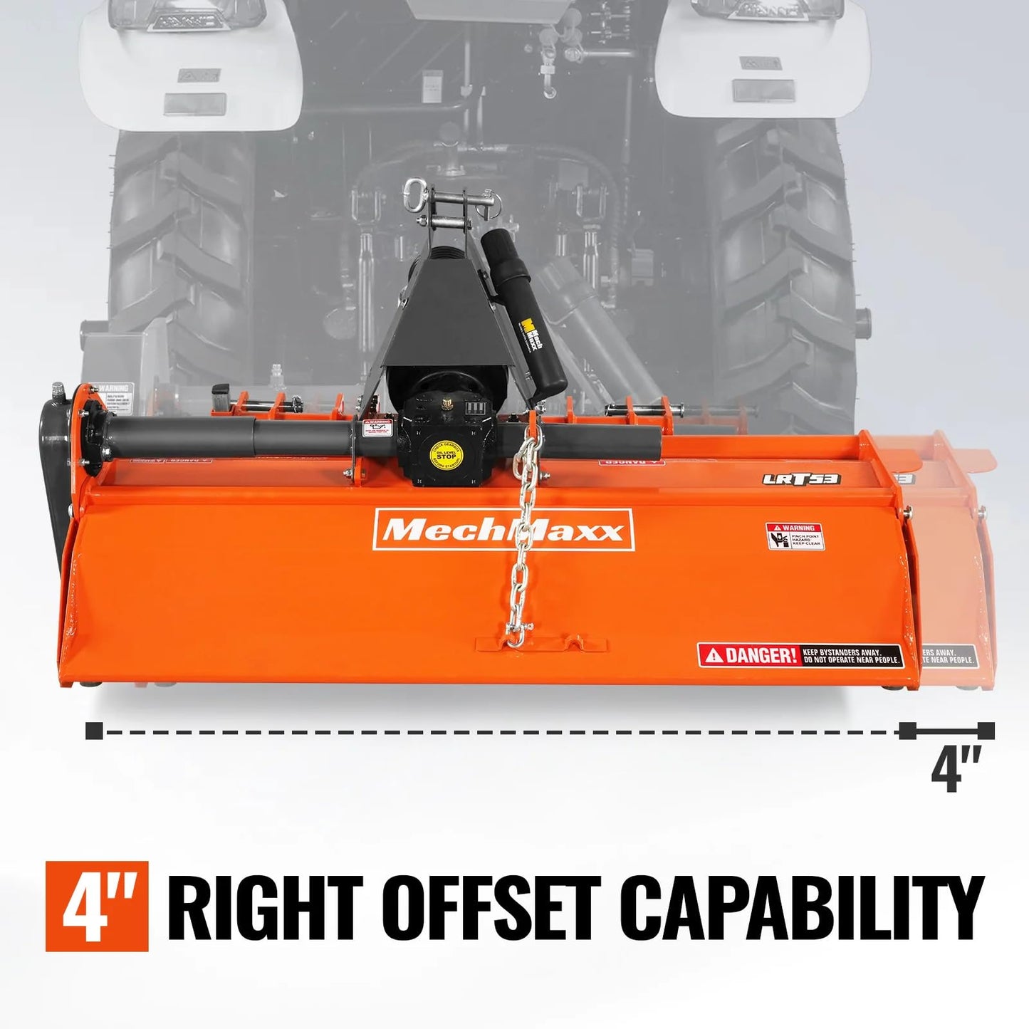 MechMaxx 53 in Rotary Tiller, 3 Point Hitch Cat.1, Chain Drive, PTO Shaft Included with Shear Bolt, 18–35 HP, LRT53