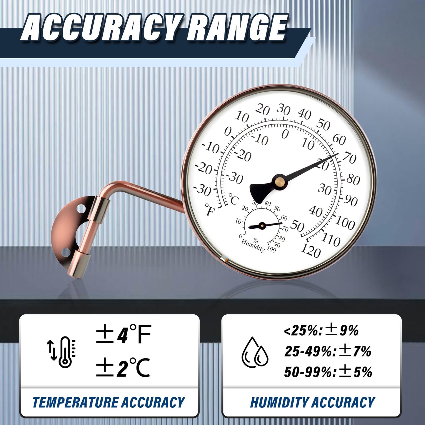 MEANLIN MEASURE 4" Brass Wall-Mount Outdoor Thermometer, Swivel Indoor Outdoor Thermometer with Humidity Gauge, Decorative Analog Temperature Gauge for Patio, Window, Greenhouse, Garage, Garden, Wall