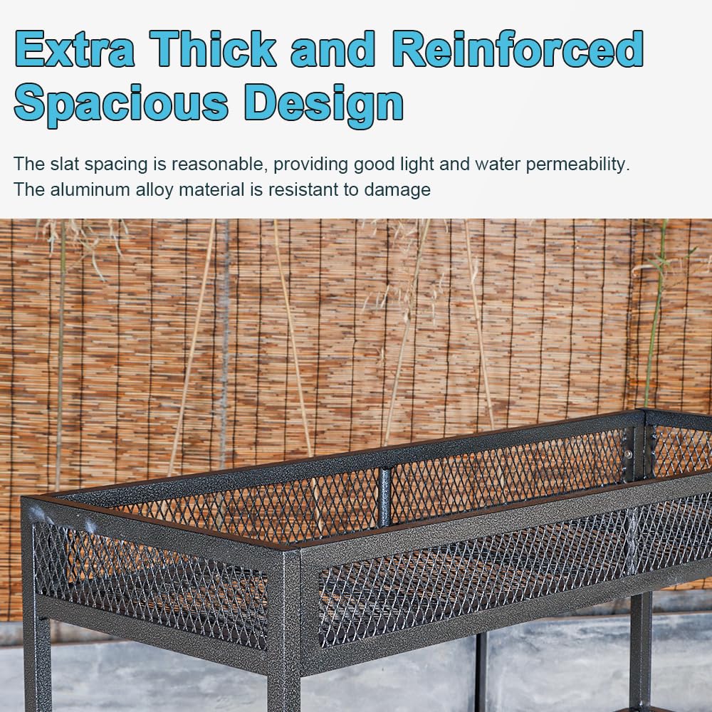 DHYGOTFUR 2-Tier Aluminum Plant Stand Outdoor Indoor with Lockable 360° Wheels & Grid Guardrails, Heavy-Duty Metal Plant Rack Anti-Fall, Mobile Display Shelf for Patio Garden Balcony Lawn