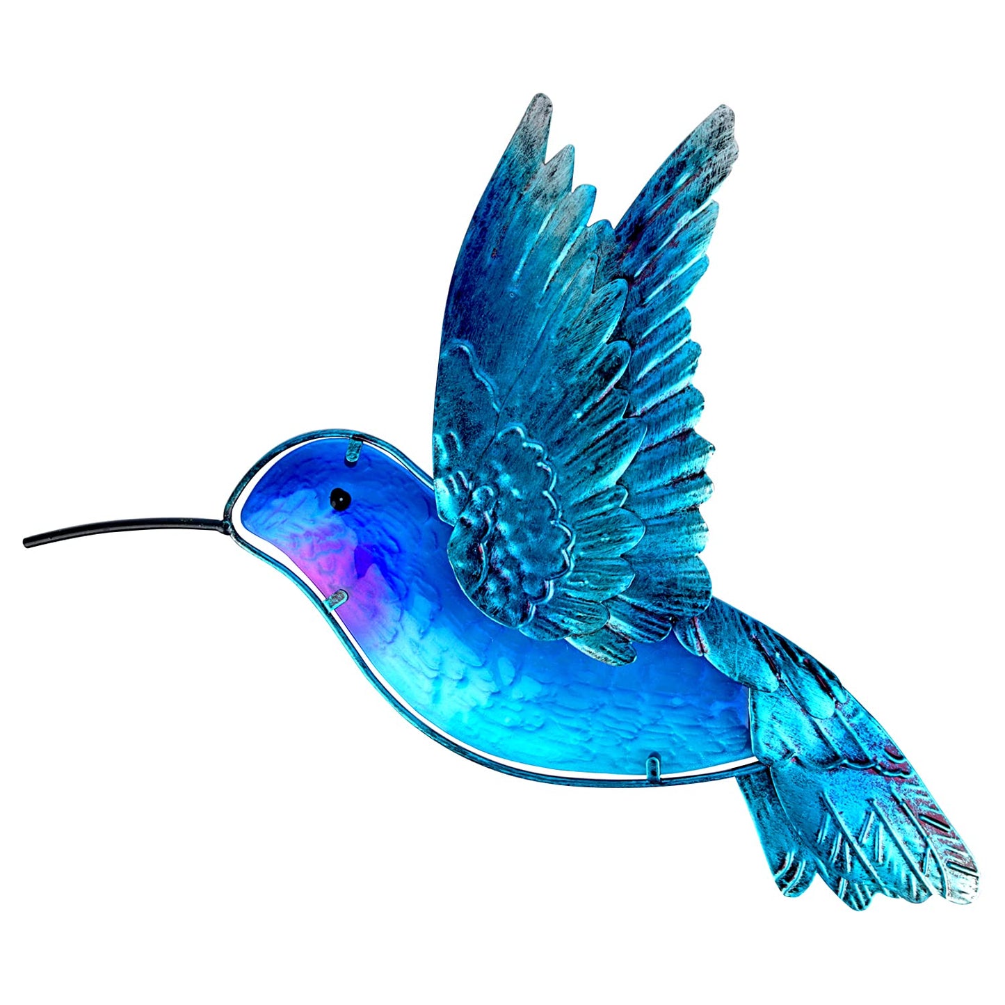 John's Studio Metal Hummingbird Wall Decor Bathroom Glass Art Iron Sculpture Outdoor Hanging Decoration for Home Bedroom Garden Patio Porch or Fence - Blue