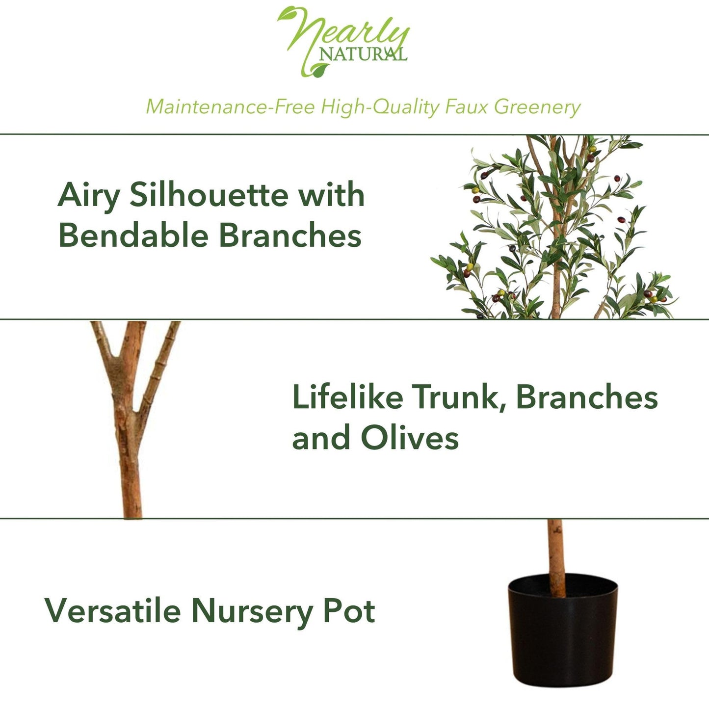 Nearly Natural 82in Artificial Olive Tree, Faux Greenery with Lifelike Branches for Indoor Home Decor