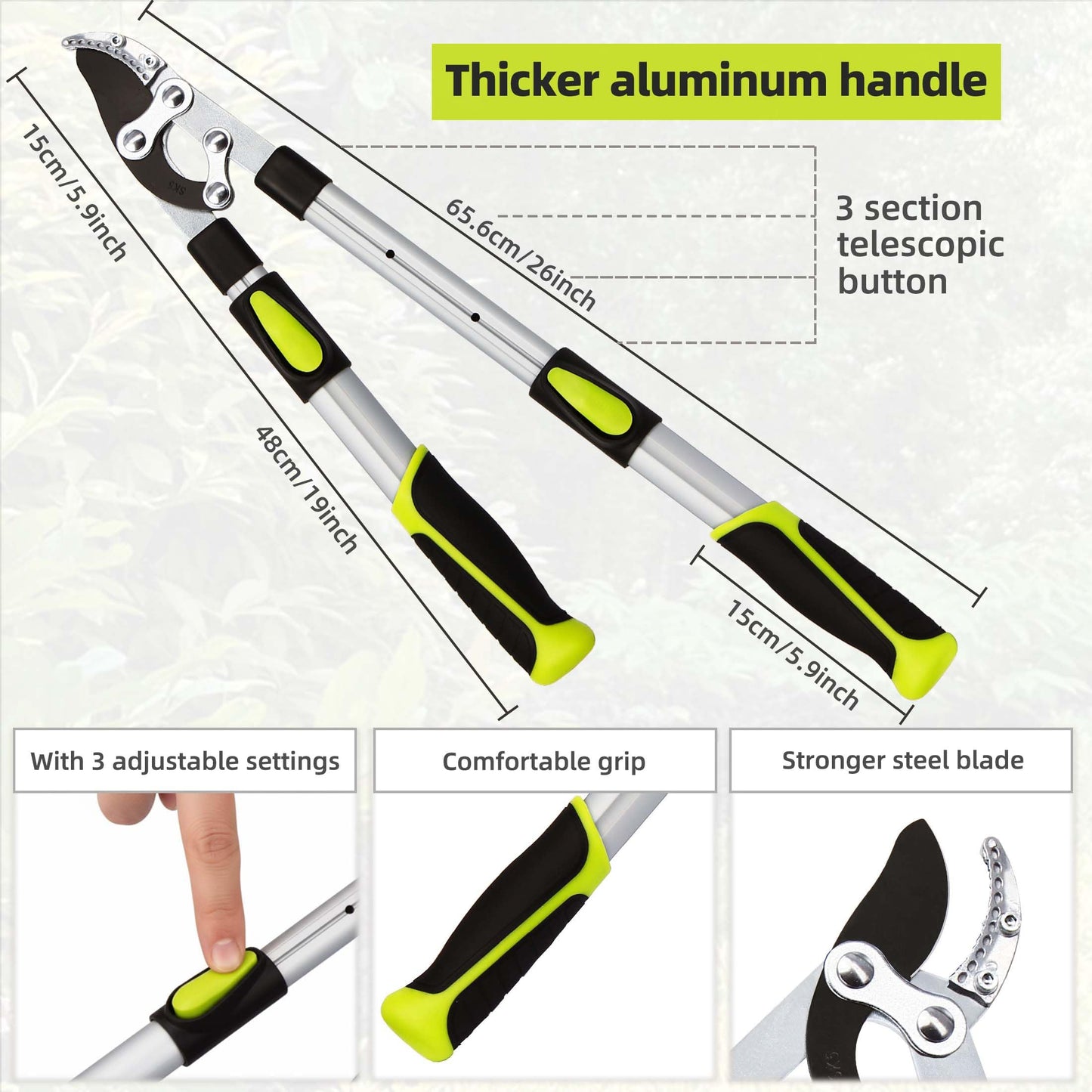 YRTSH Loppers for Tree Trimming Heavy Duty Branch Cutter with Compound Action, Effortless Tree Pruner Extendable 21-26" Loppers for Gardening, Long Handle Pruning Shears with 1.6" Clean Cut Capacity
