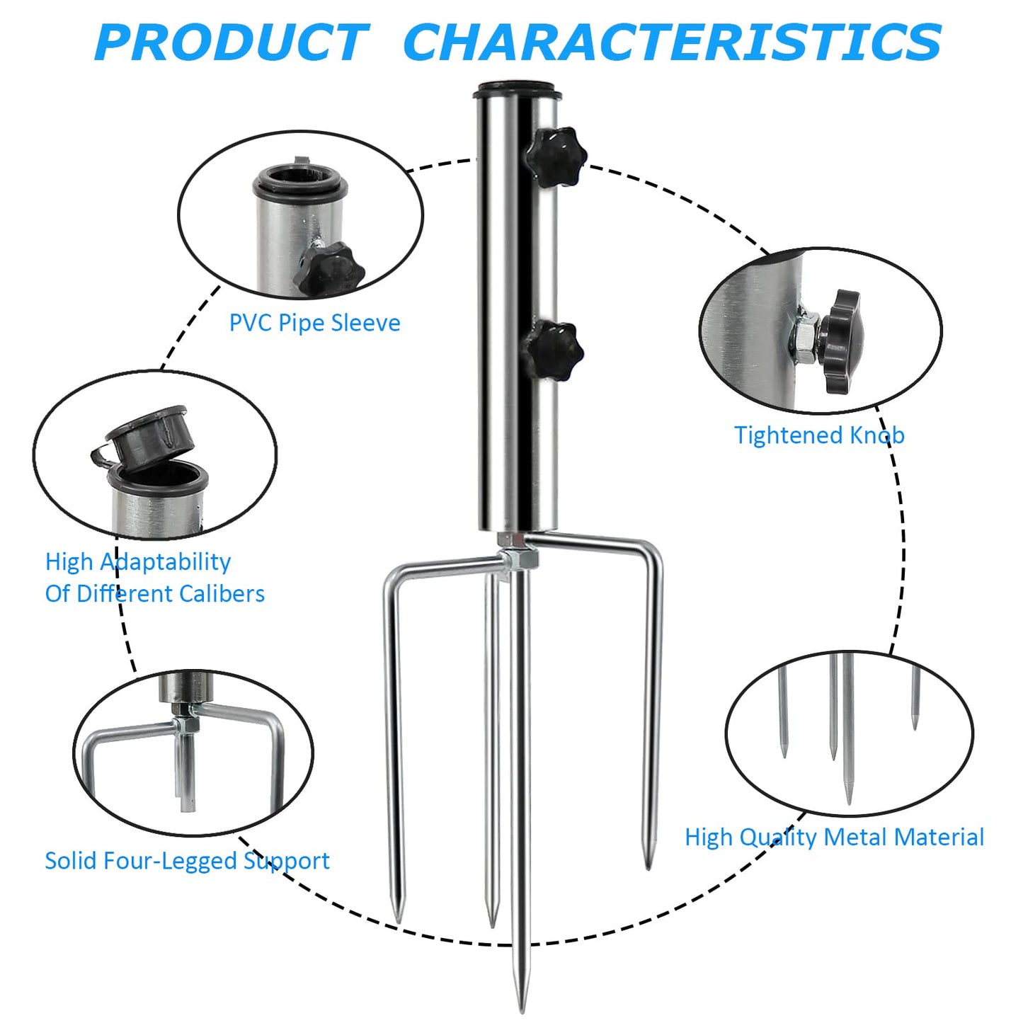 weallbuy Removable Portable Umbrella Base, Beach Umbrella Sand Anchor with 4 Legs, Adjustable Heavy-Duty Metal Sun Holder, Outdoor Parasol Stand for Beach, Grass, and Sand
