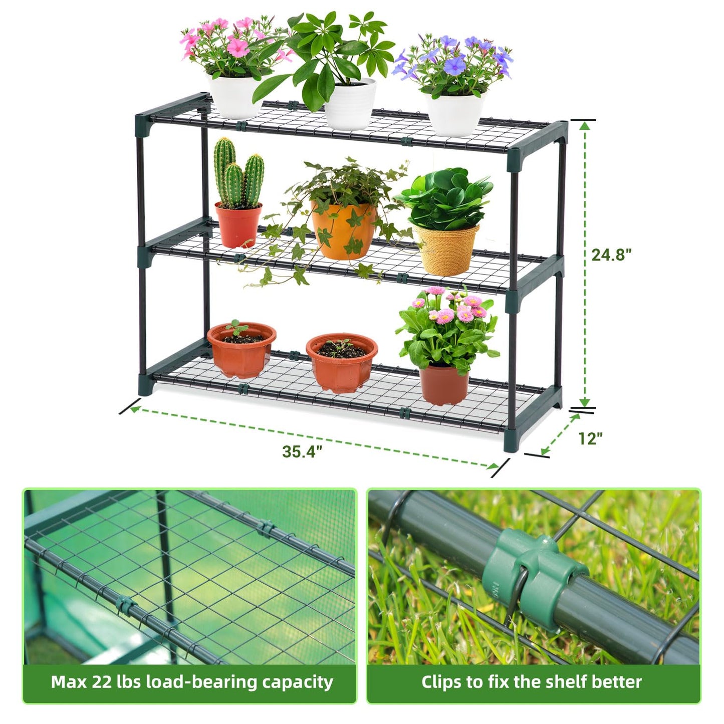 Lean-to Greenhouse with 3-Tier Shelves: Ohuhu Portable Walk-in Wall Mounted Green House with Mesh Windows, 79"x39"x83" Large Greenhouses with 2 Roll-Up Zipper Doors Reinforced Structure for Outdoors