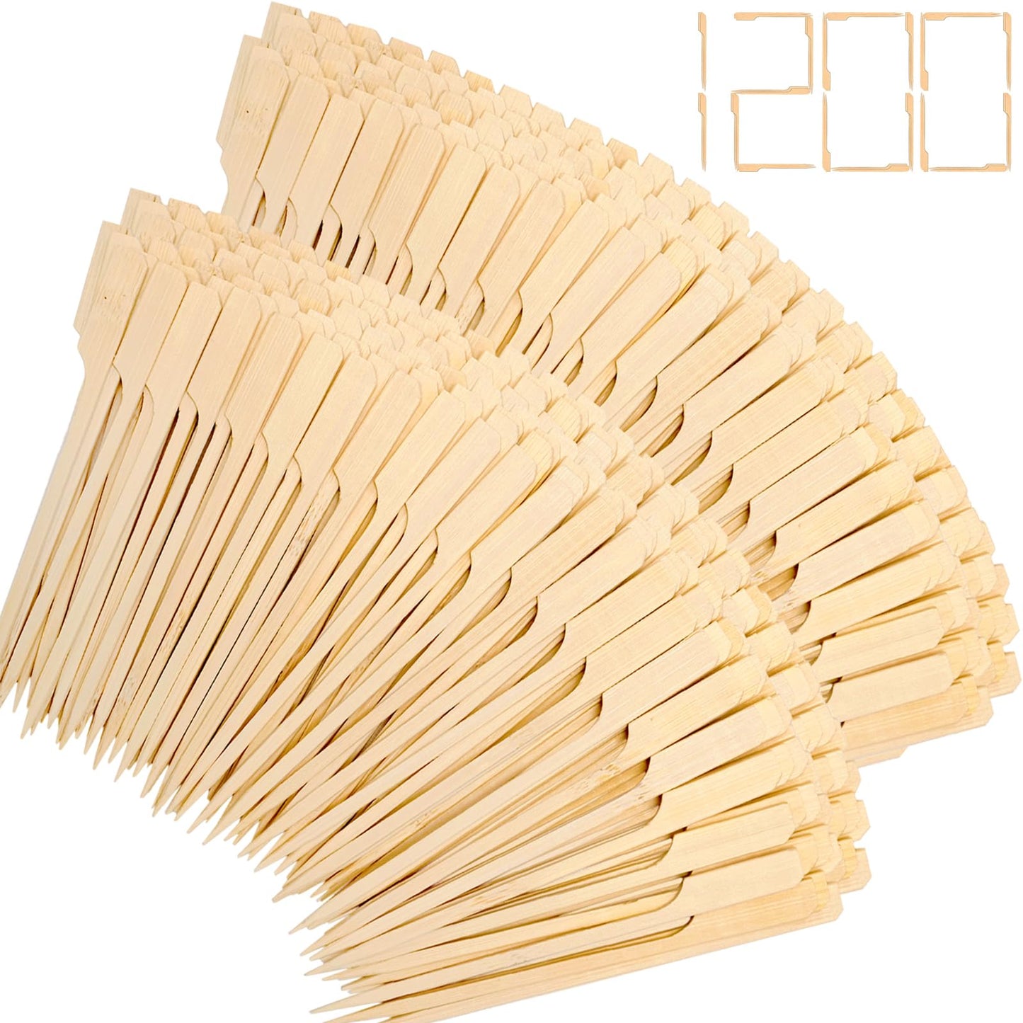 1200 Pieces Bamboo Appetizer Skewers 4.7 Inch, Cocktail Picks Fancy Toothpicks for Appetizers, Flat Wooden Cocktail Skewers Sticks for Party Food Drinks Fruit BBQ, Charcuterie Boards Accessories