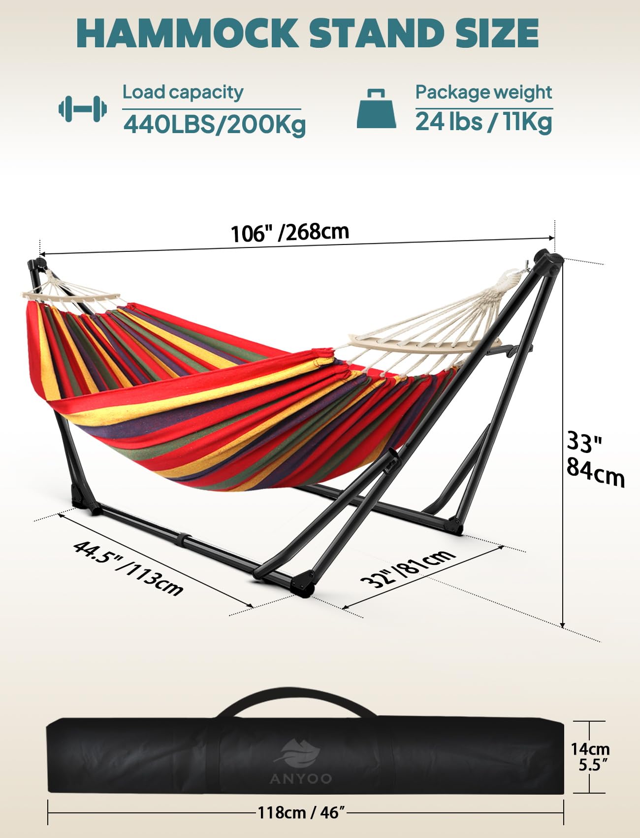 Anyoo 2 in 1 Hammock and Swinging Chair with Collapsible Steel Stand & Carrying Case,Portable & Adjustable,Easy Set Up for Outdoor,Indoor,Porch Swing,Patio,Garden,Camping Trip