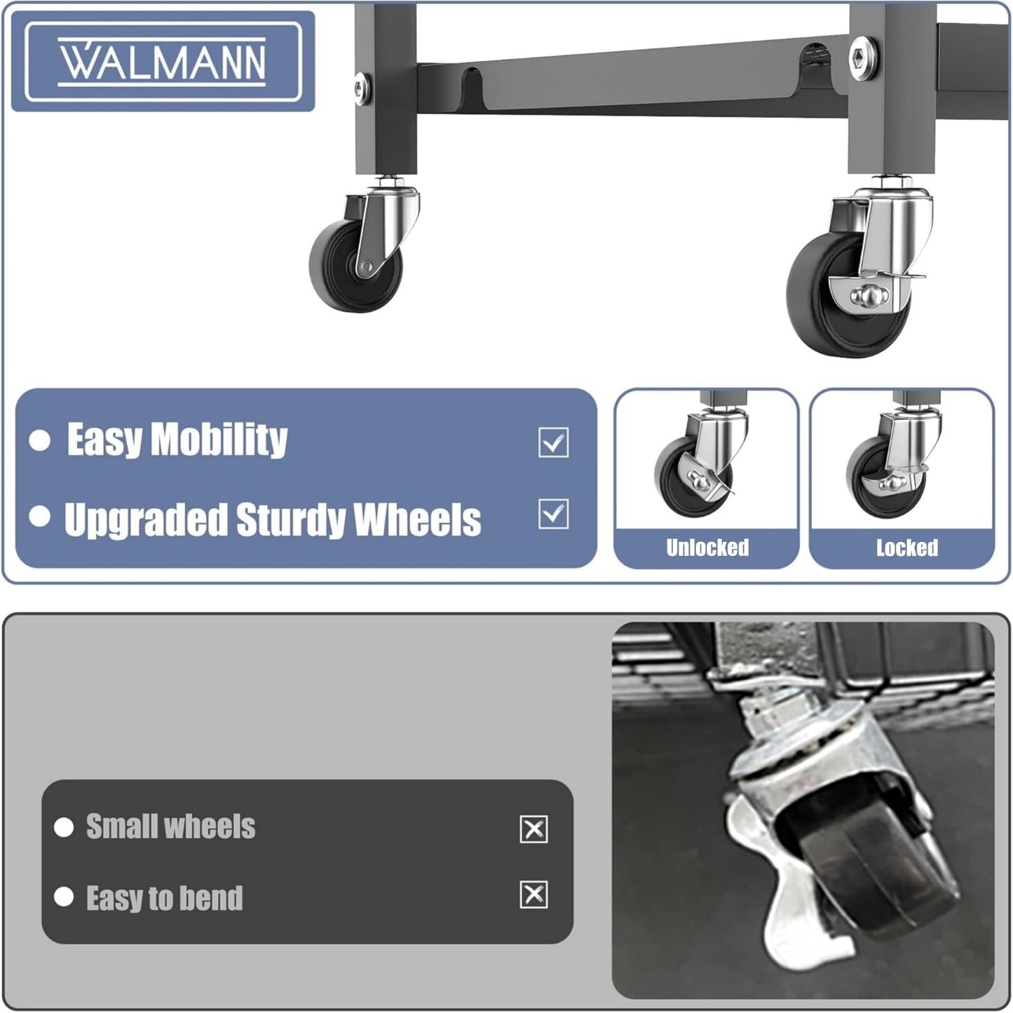WALMANN Large Garden Tool Organizer with Wheels for Garage, Rakes/Shovels/Yard Tools Storage Stand for Yard, Garden, Indoor/Outdoor Long-Handled Tools Rolling Cart(Tool stand with shelves)