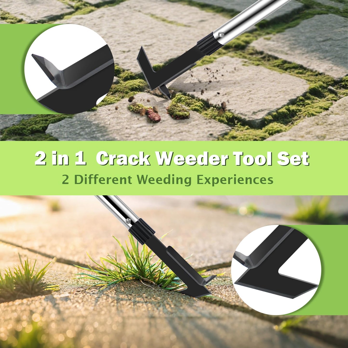 LAWFYMORI Crack Weeder Tool with Long Handle - 2 in 1 Weed Crack Remover Tool Gardening, 60" Manual Crevice Weeding Tools L-Shape Weed Puller for Sidewalk Driveway Paver Patio Yard Garden