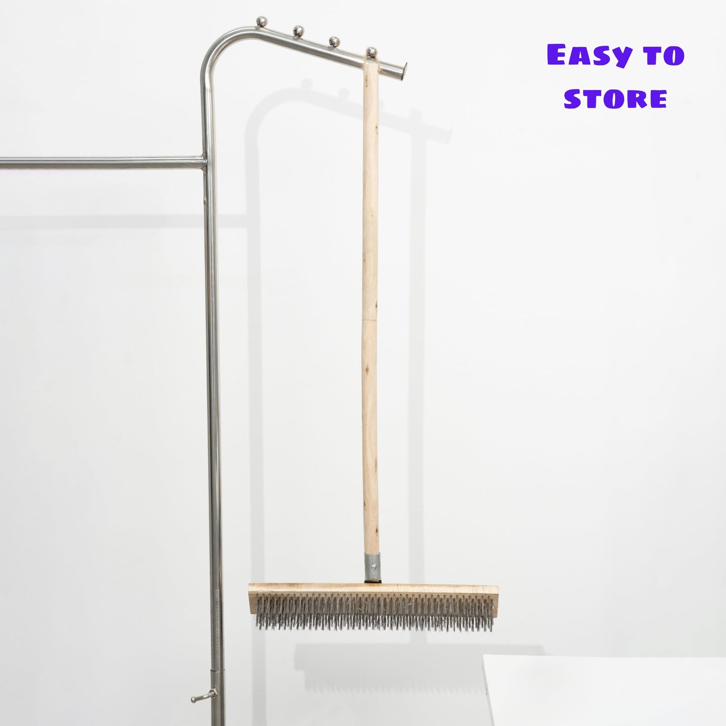 BMart Home Stainless Steel Deck Scrub Brush Broom with Long Handle -Scrubber Brush with Pole, Stiff Metal Bristle Brush for Removing Weed Moss Outdoor Floor Scrub Brush for Patio, Deck, Garden