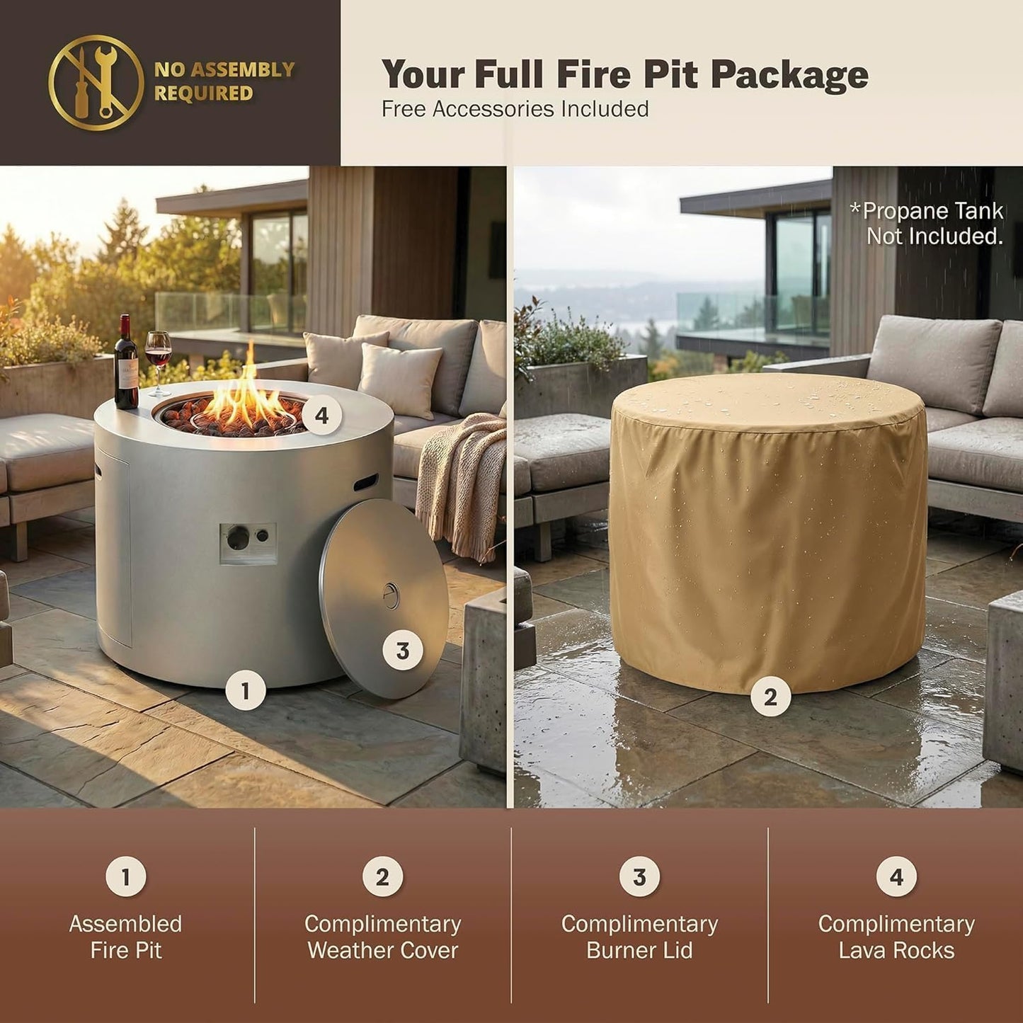 32" Smokeless Propane Fire Pit Table with Lid, Alloy Steel Round Outdoor Patio Dining Firepit 50,000 BTUs, Lava Rocks, Weatherproof Cover, CSA Safety Certified, for Wooden Deck, Backyard Pool, Grey