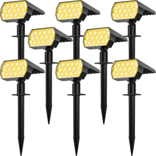 Fratink Solar Spot Lights Outdoor 8 Pack, IP65 Waterproof Solar Landscape Spotlights with 65 LEDs, 3 Lighting Modes Solar Garden Lights for Yard Pathway House Driveway (Warm White)