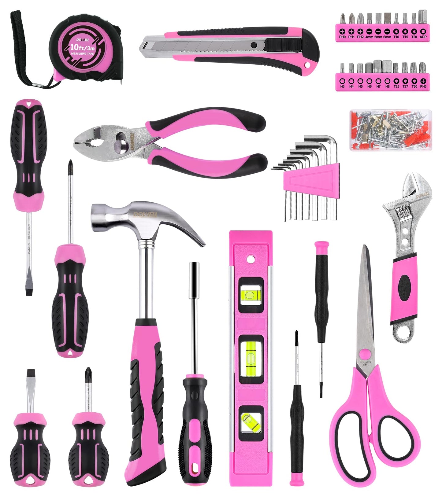 DOWELL 123-Piece Pink Home Repair Tool Kit for Women & Girls - All-in-One DIY Toolkit with Ergonomic Handles, Durable Toolbox, Non-Slip Grips | Perfect Gift for Wives, Moms, Crafters