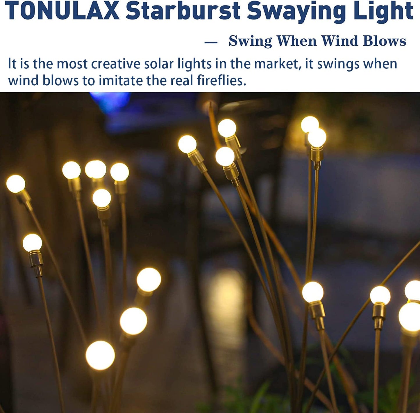 TONULAX Solar Garden Lights 6 Pack - Upgraded Solar Swaying Light, Sway by Wind, Outdoor Lights, Yard Patio Pathway Decoration, High Flexibility Iron Wire & Heavy Bulb Base, Warm White