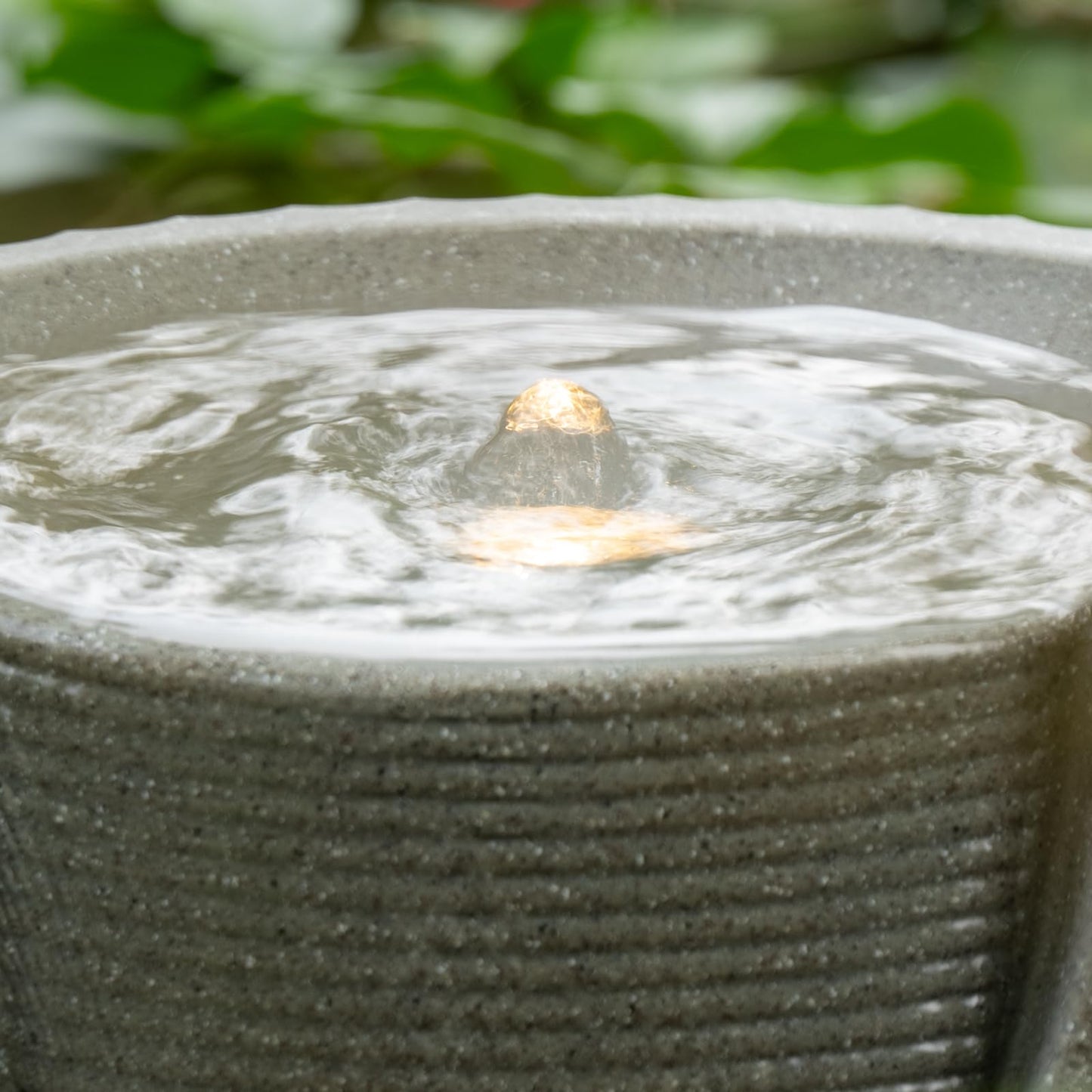 Puulye 9.84” H Small Outdoor Water Fountain Made with Eco-Friendly Recyclable Materials, Polyethylene Bubbler Water Fountain, Outdoor Tabletop Decor with LED Lights for Patio, Porch, Backyard (9.84")